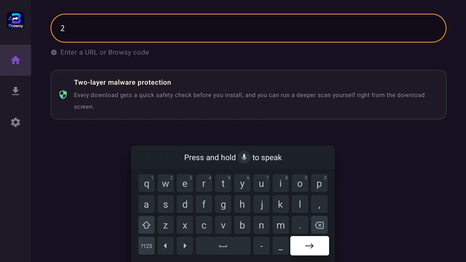 The Browsy code box with the number 2 entered, about to open the LinkDrop Store