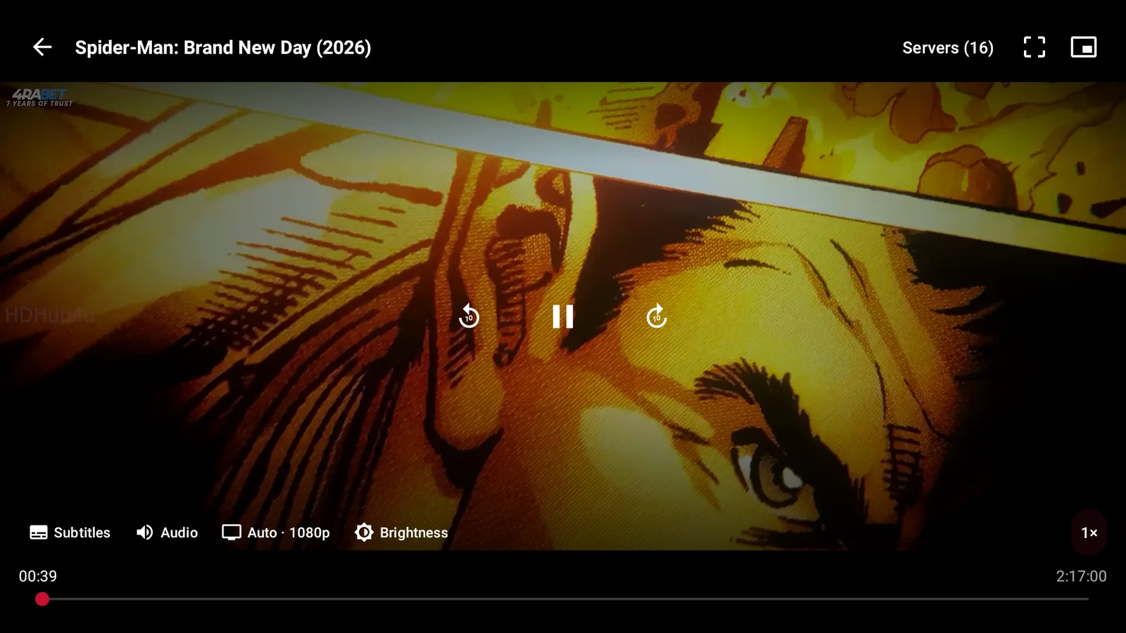 A movie playing full screen in Clip Box with the source and quality options open on the side