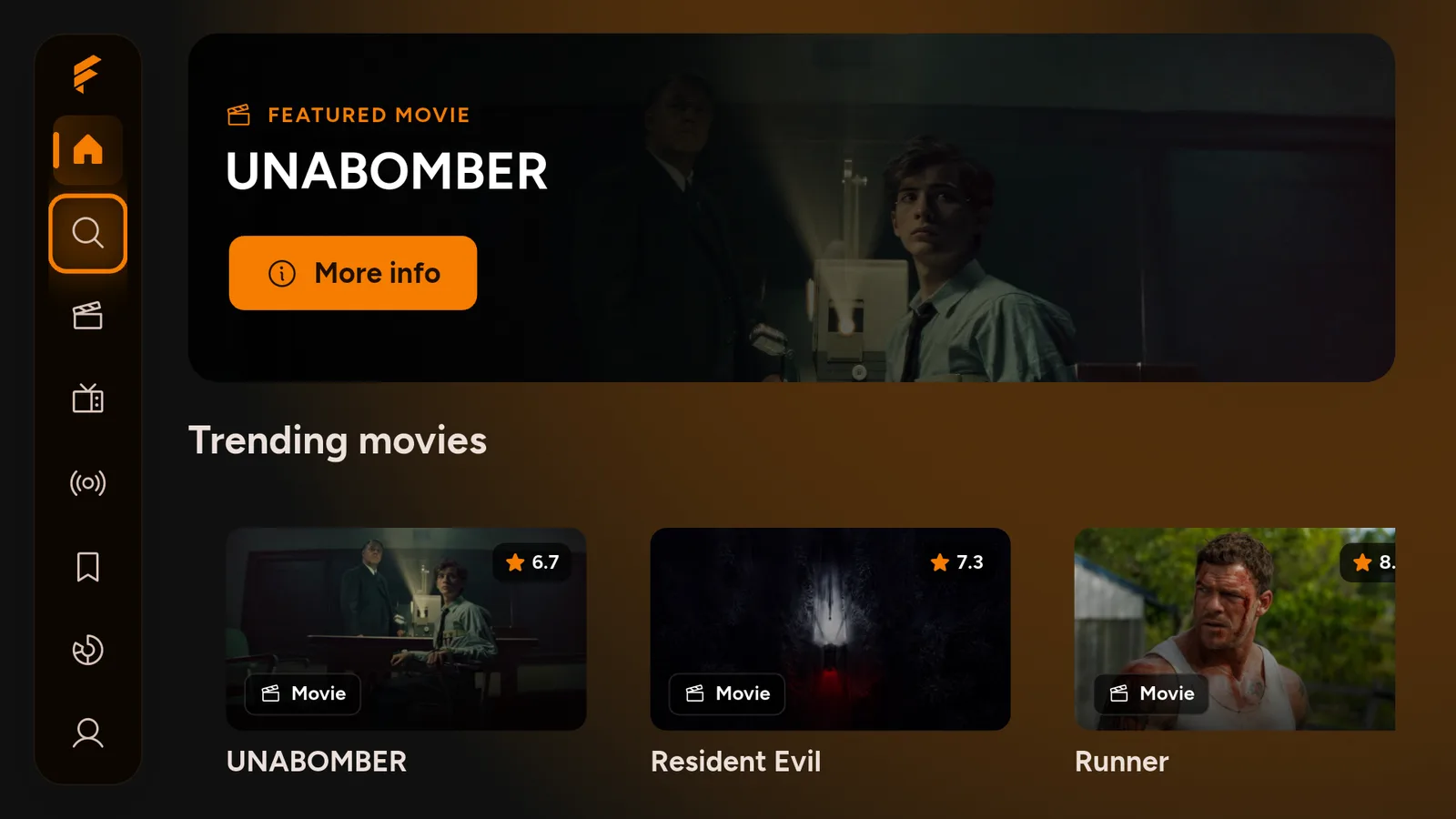 The FlixQuest home screen with a featured movie and the trending movies row