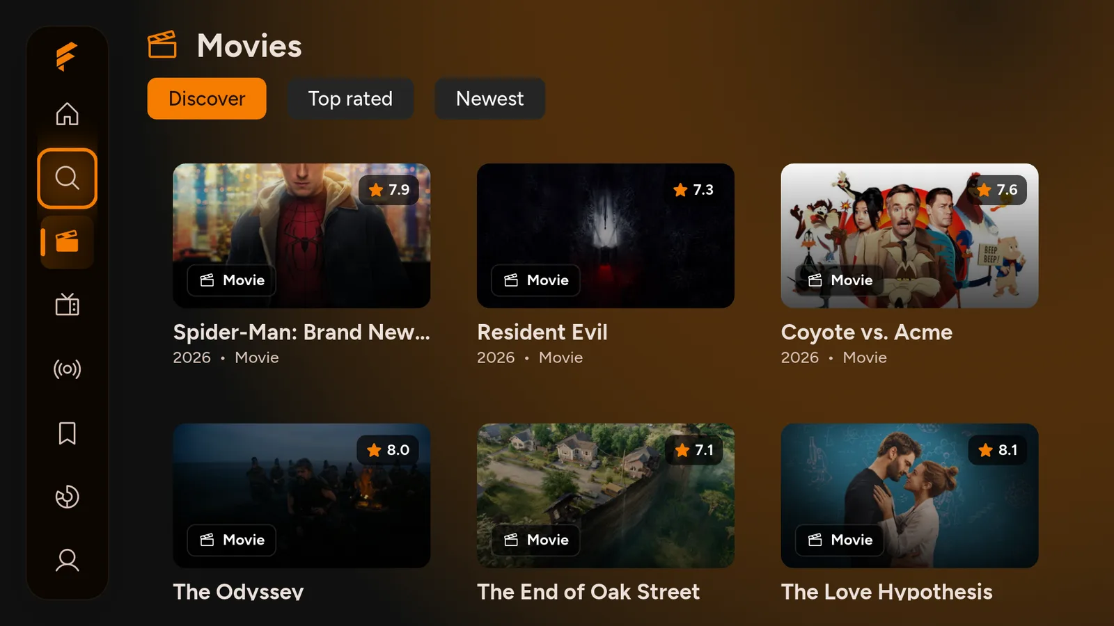 The FlixQuest Movies section with the Discover, Top rated and Newest tabs