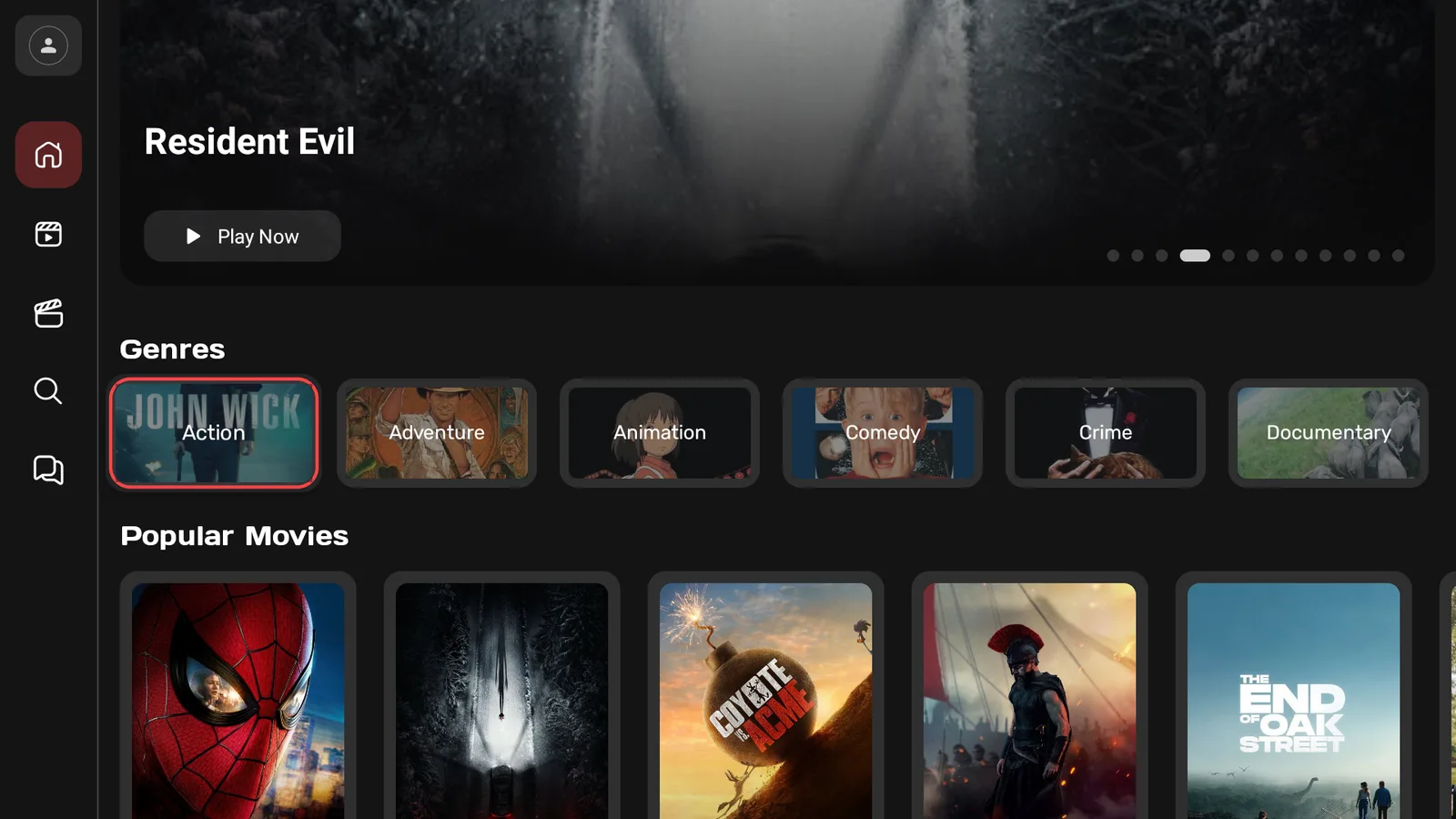 The Sozo TV home screen with the genres row and popular movies