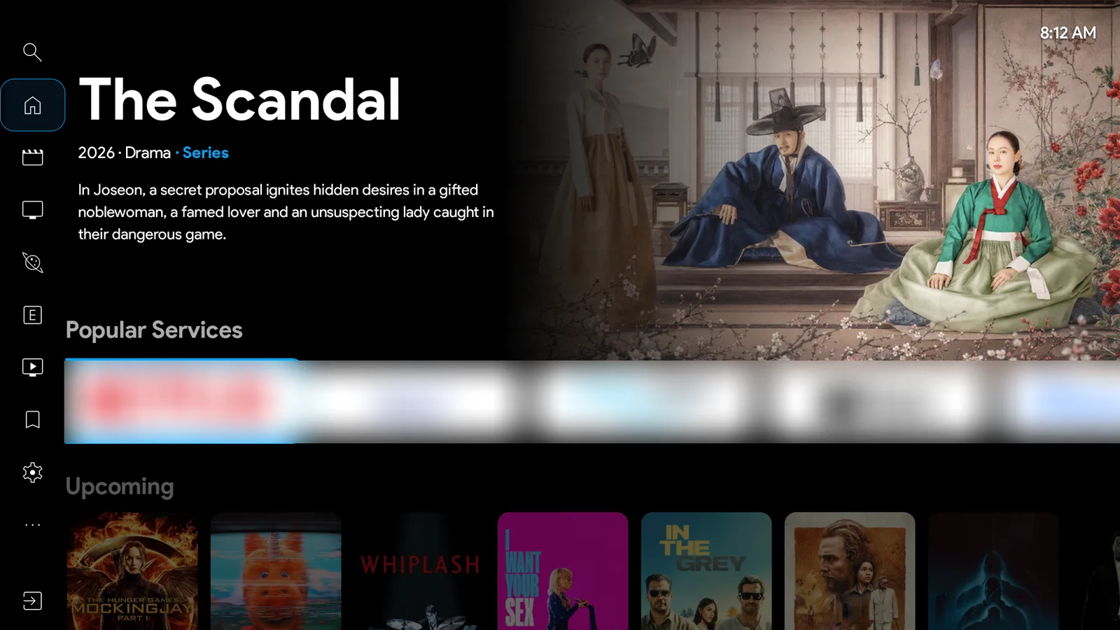The FlixVision home screen with a featured series and the Upcoming row